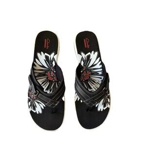 Clarks Breeze Sea Flip Flops Thong Comfort Sandals NEW Women 12 Black White Red